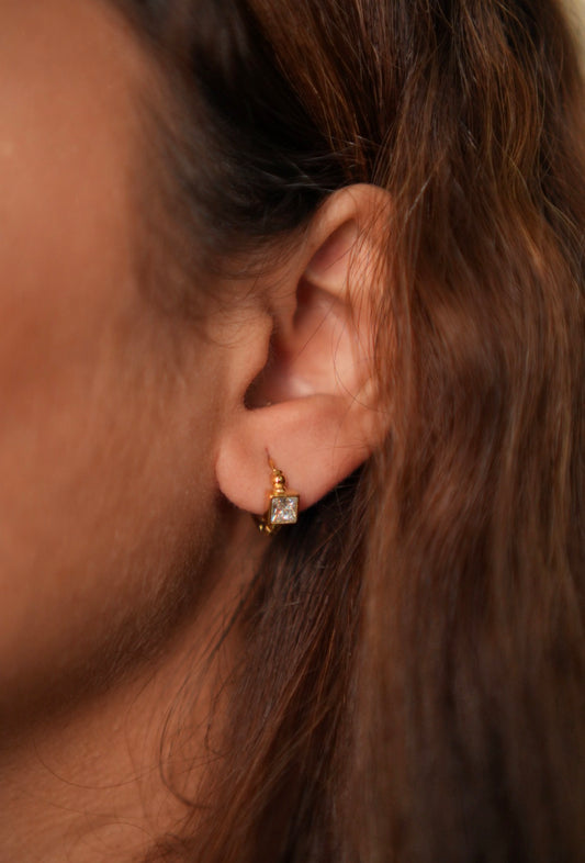 Elara Square Crystal Huggie Earrings
