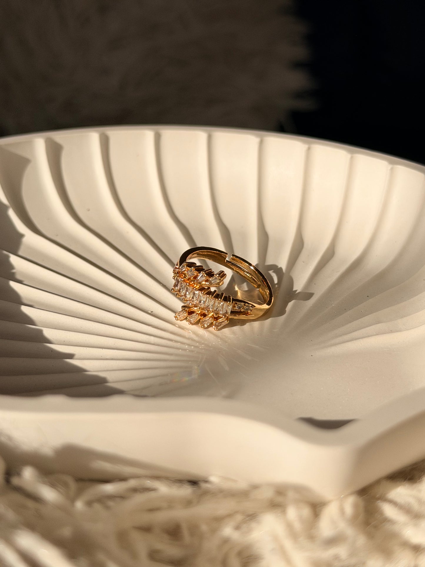 Gold Crystal Leaf Adjustable Ring