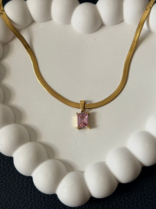 Pink Emerald Cut Necklace