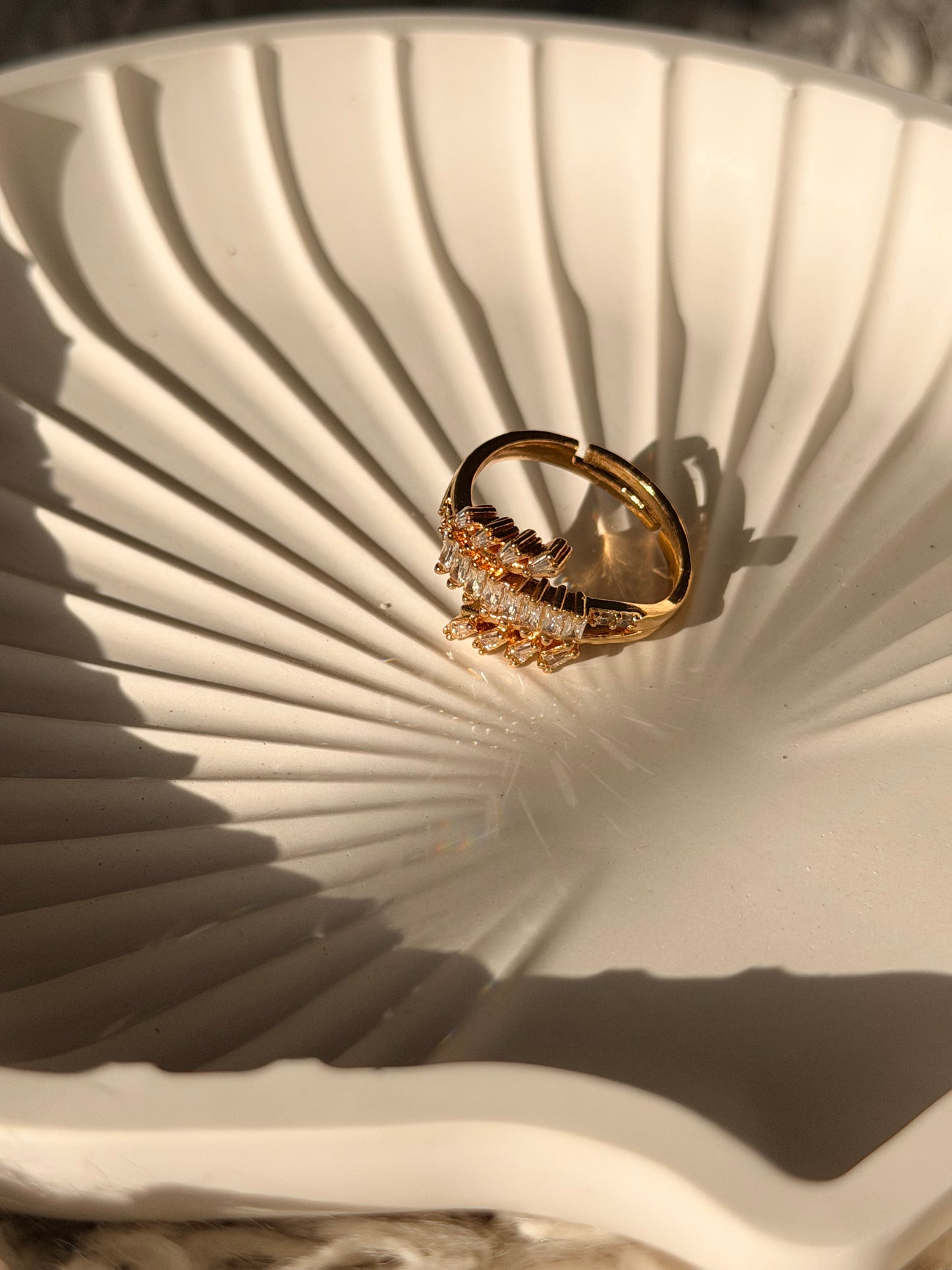 Gold Crystal Leaf Adjustable Ring