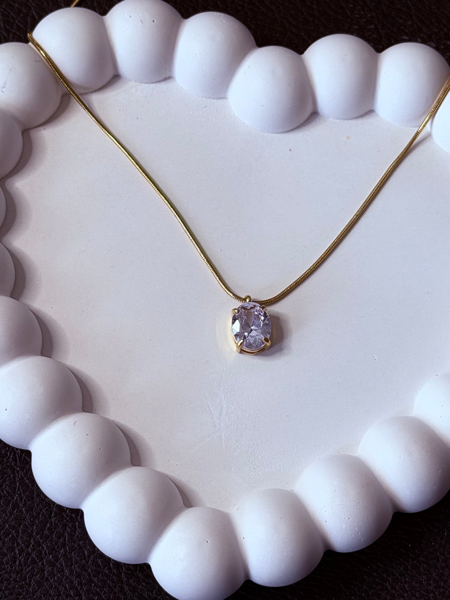 Oval Crystal Solitaire Necklace