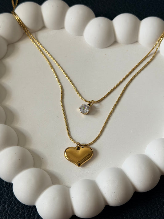 Layered Puffy Heart Necklace