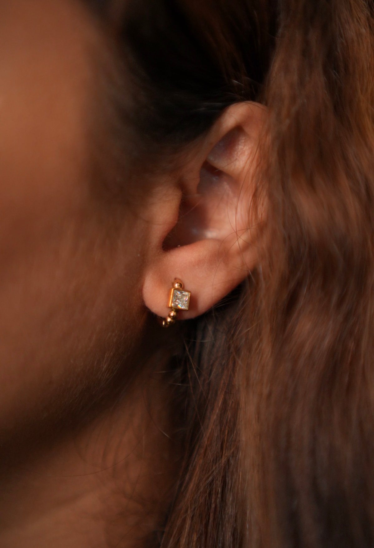 Elara Square Crystal Huggie Earrings