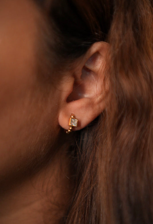 Elara Square Crystal Huggie Earrings