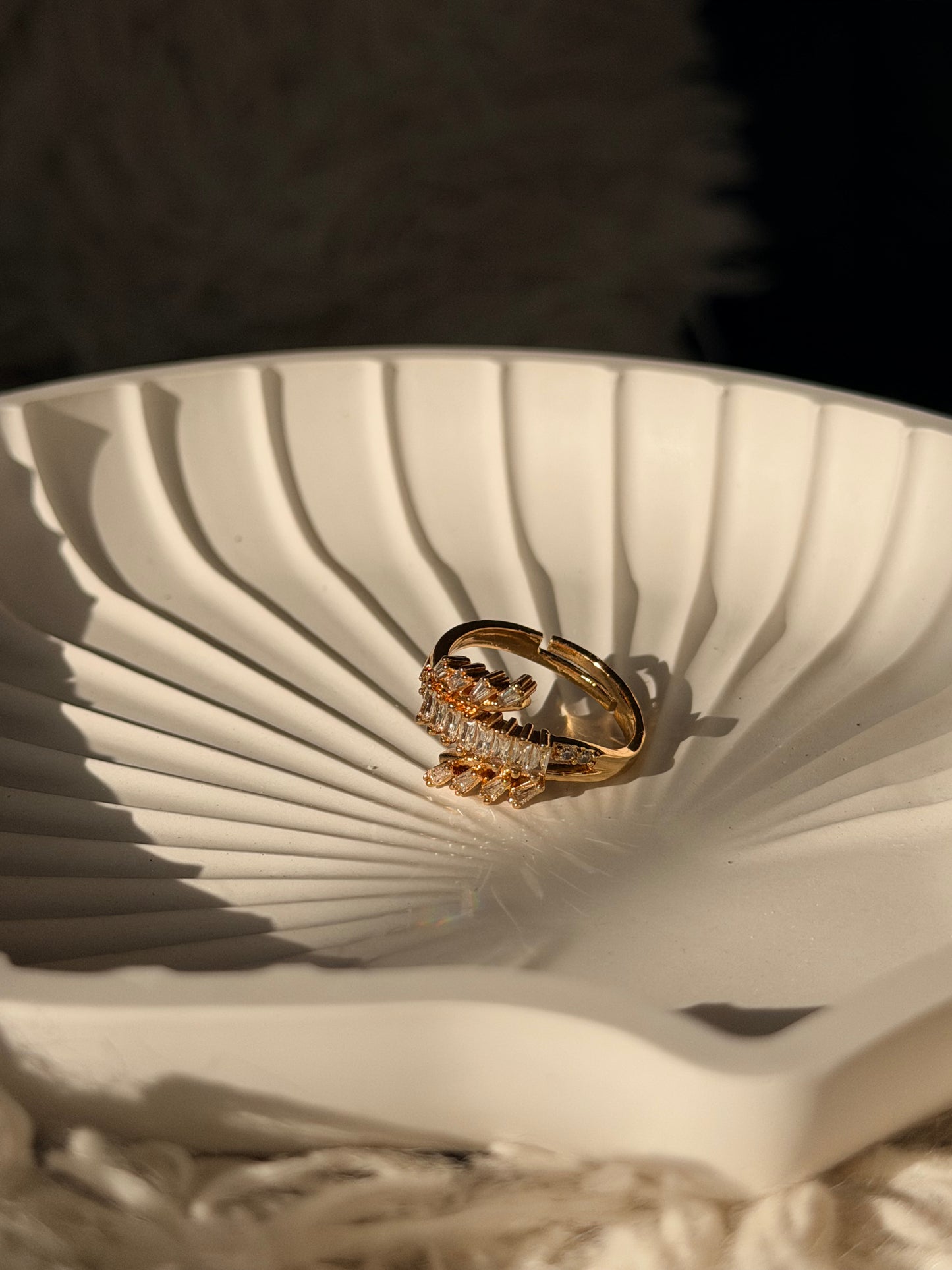 Gold Crystal Leaf Adjustable Ring