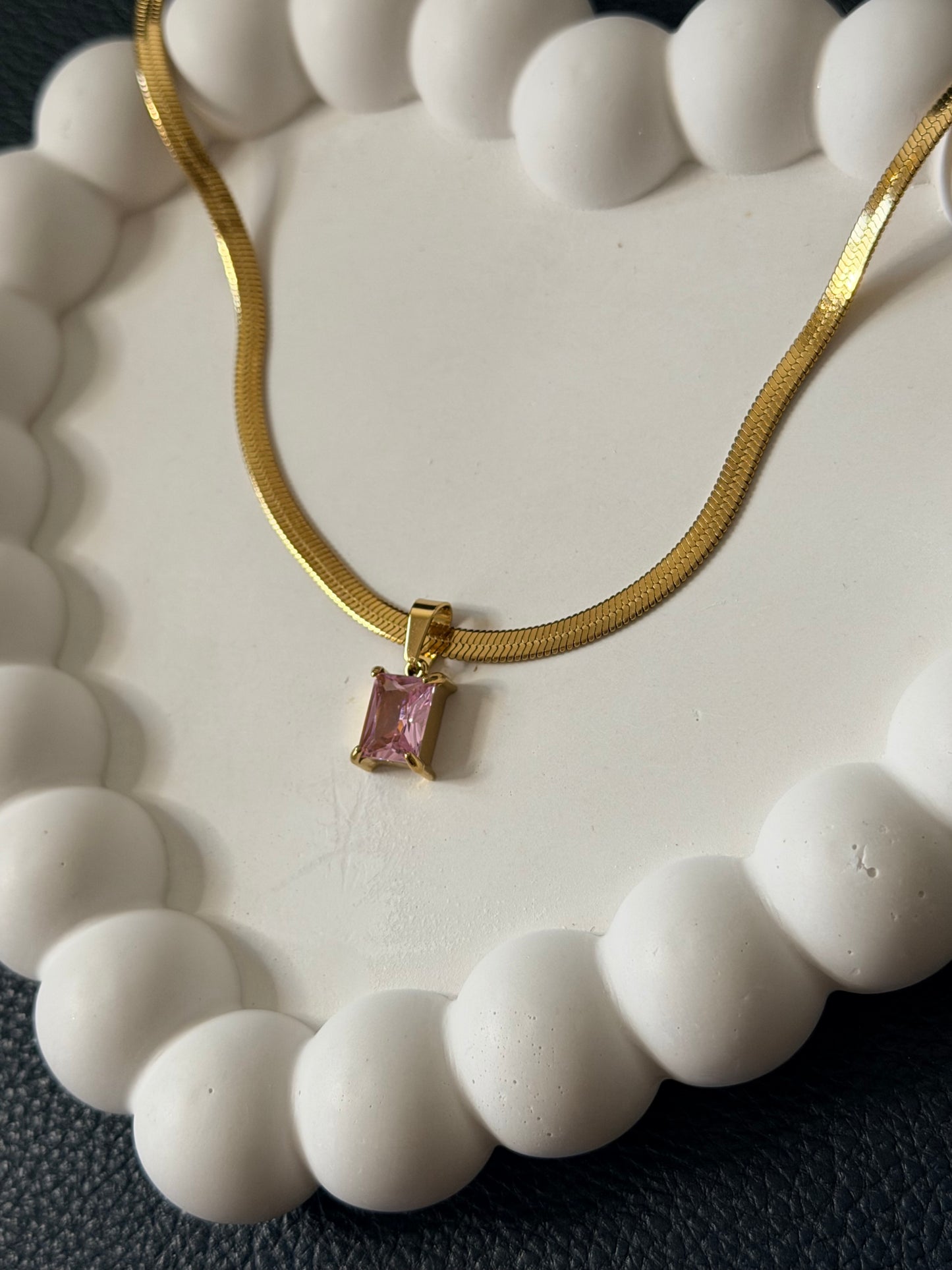 Pink Emerald Cut Necklace