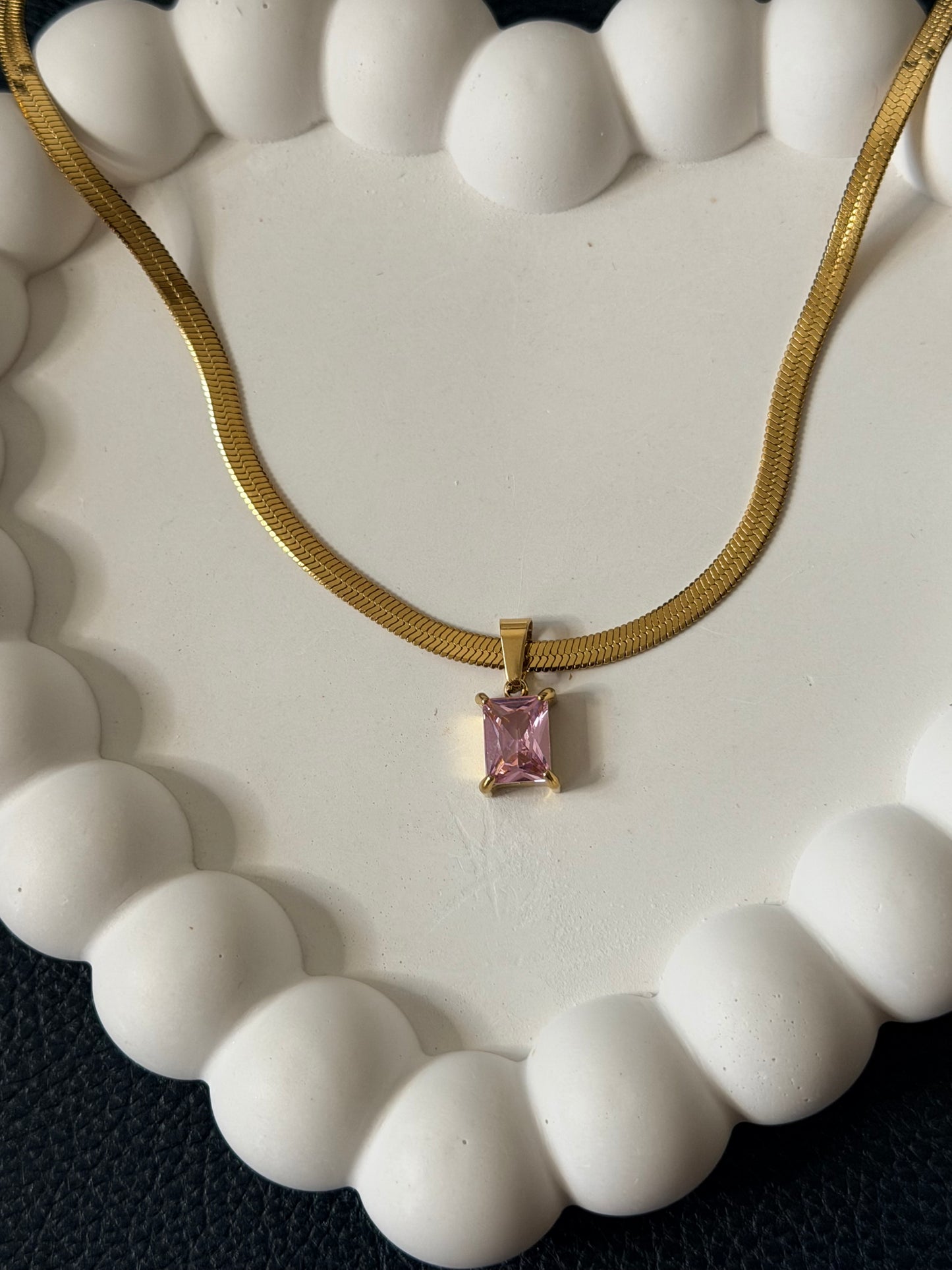Pink Emerald Cut Necklace