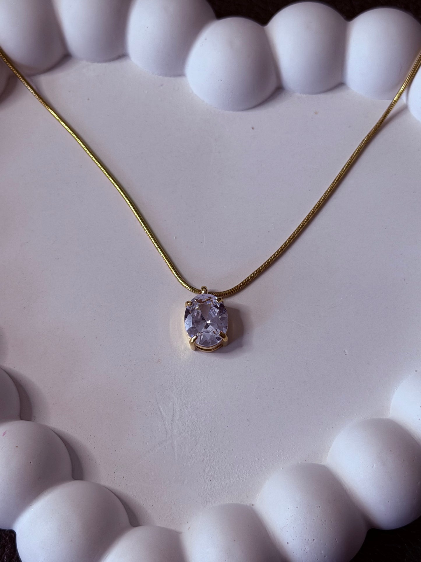 Oval Crystal Solitaire Necklace
