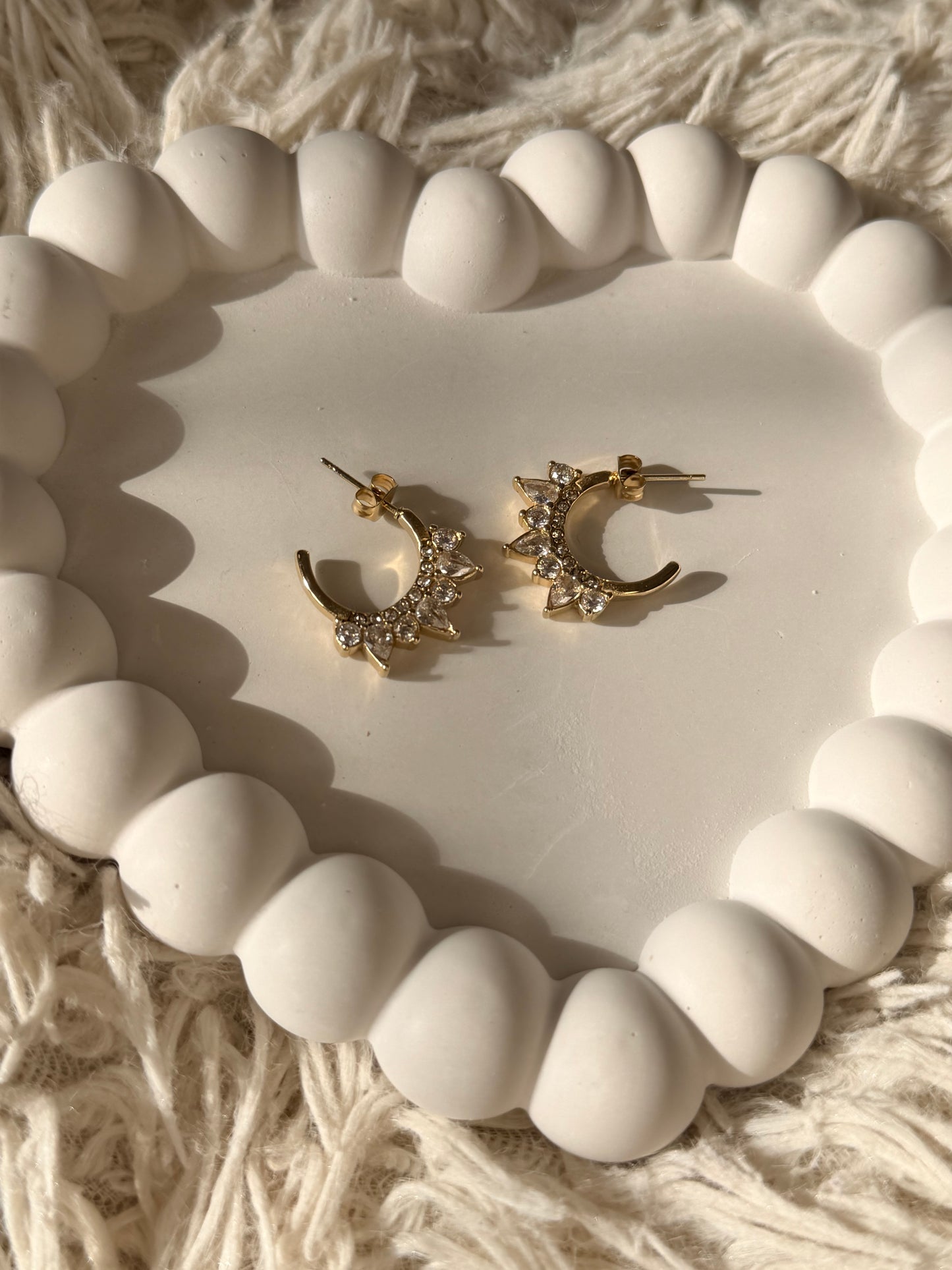 Floral Crystal Half Hoop Earrings