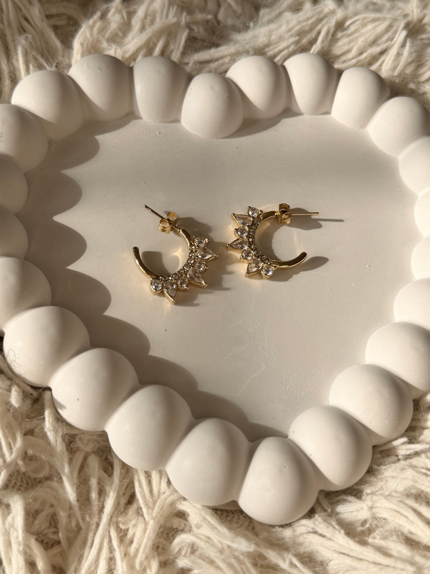 Floral Crystal Half Hoop Earrings