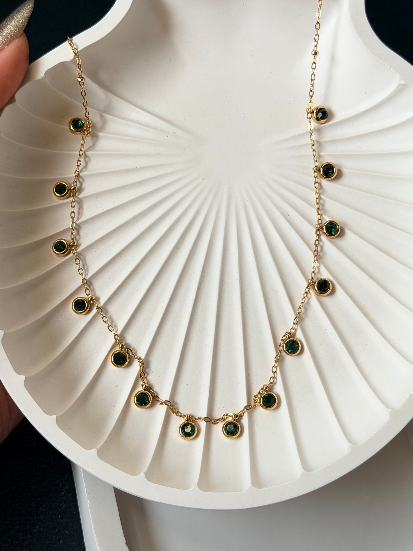 Emerald Crystal Station Necklace