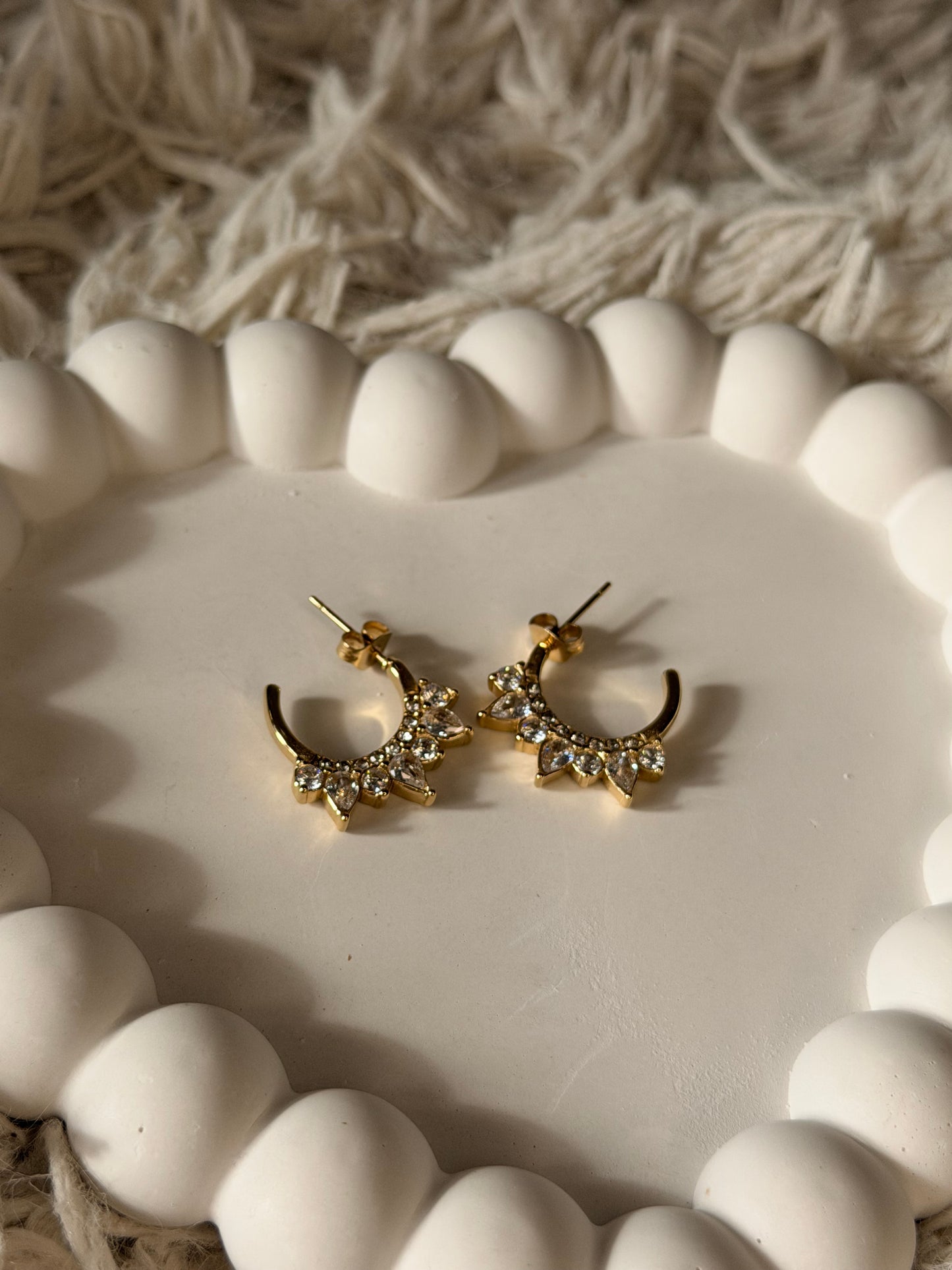 Floral Crystal Half Hoop Earrings