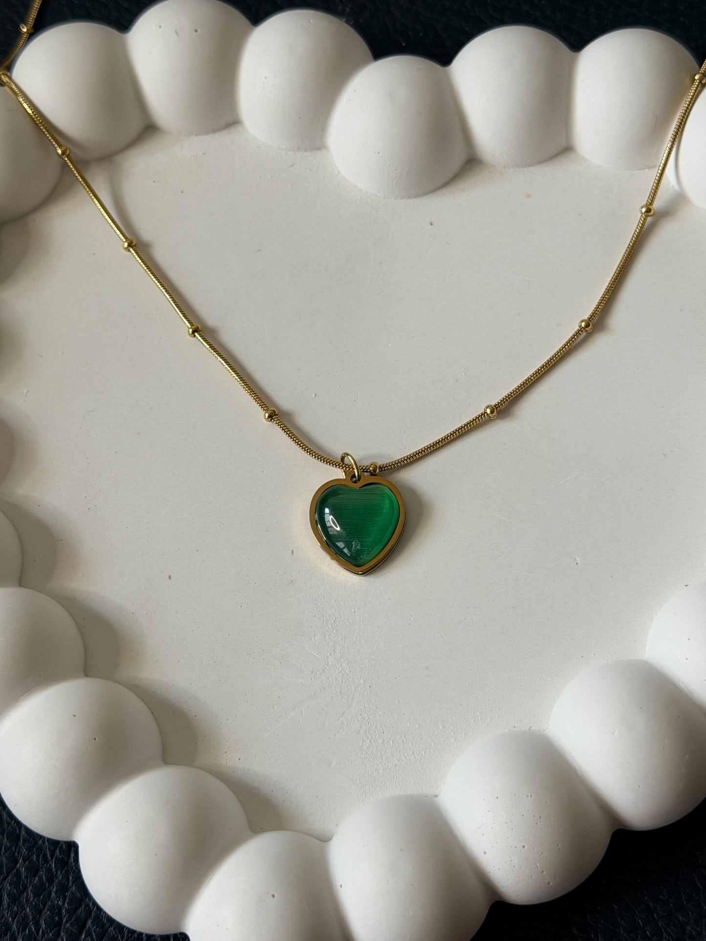 Green Cat Eye Heart Necklace