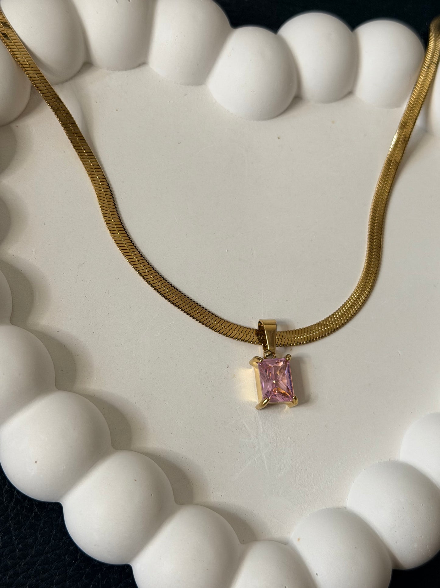 Pink Emerald Cut Necklace