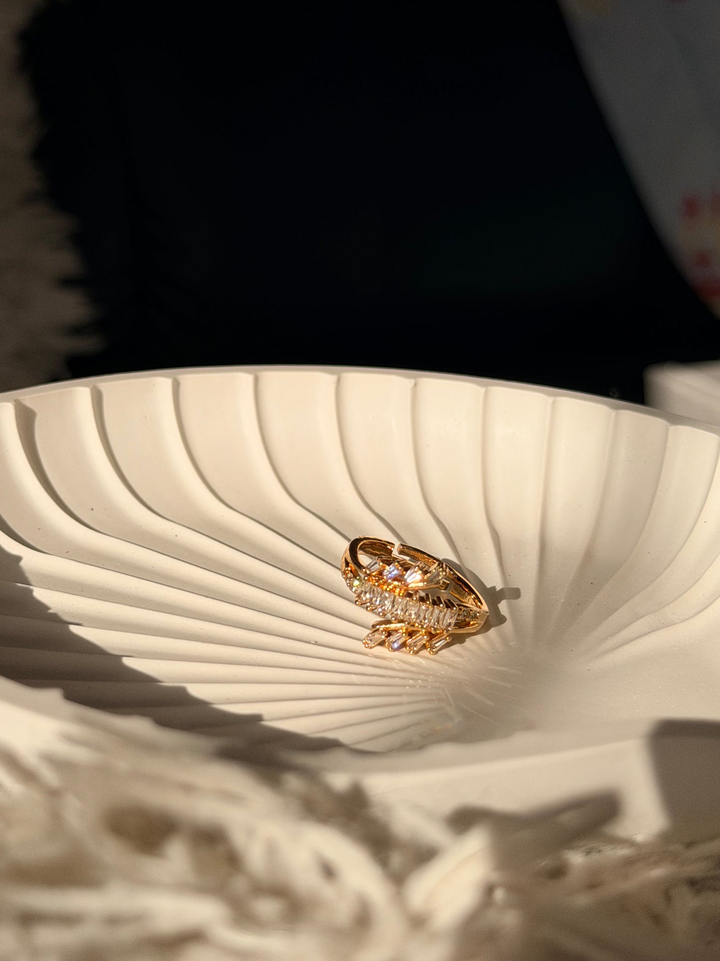 Gold Crystal Leaf Adjustable Ring