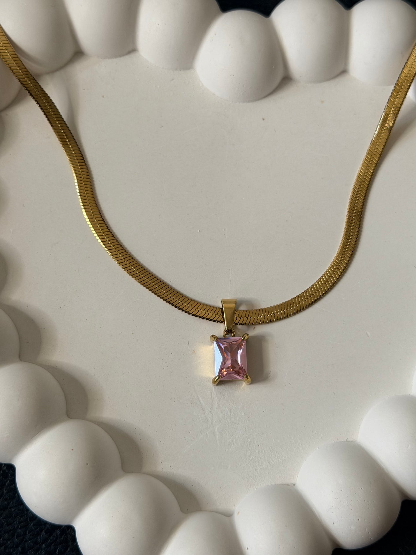 Pink Emerald Cut Necklace